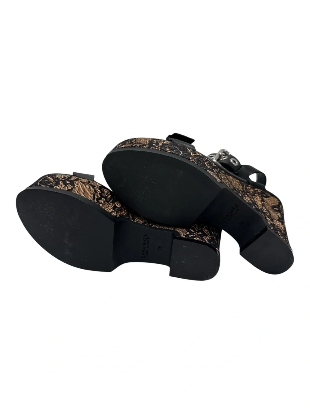 Zara Black  Lace-Print Wedge Sandals - Women's Platform Heels size 36 US 5.5